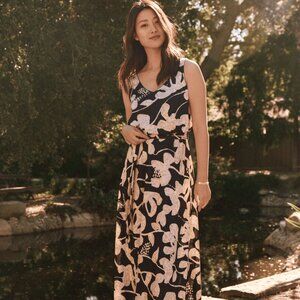 NWT - NIC+ZOE Bianca Water Lilies Navy Sleeveless Maxi Dress - Size Large